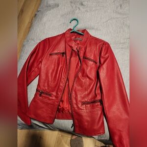 Red leather coat